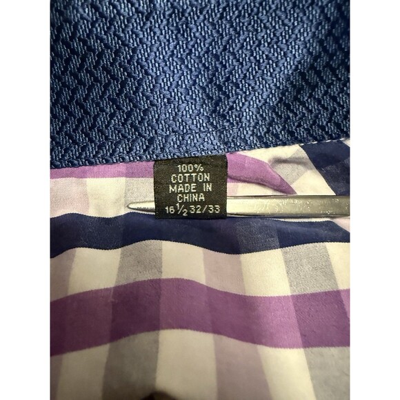 English Laundry Check Plaid Shirt Size 16.5-32/33 Cotton Purple Blue White - Picture 4 of 7